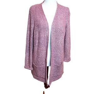 Margeaux & Ellie cardigan soft marled pink long open front pockets duster Sz Lrg